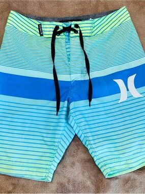 2/$20 Hurley Blue & Lime Striped Boardshorts Boy’s size 8
